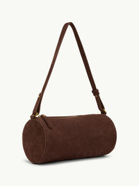 Chocolate Brown Suede Barrel Bag