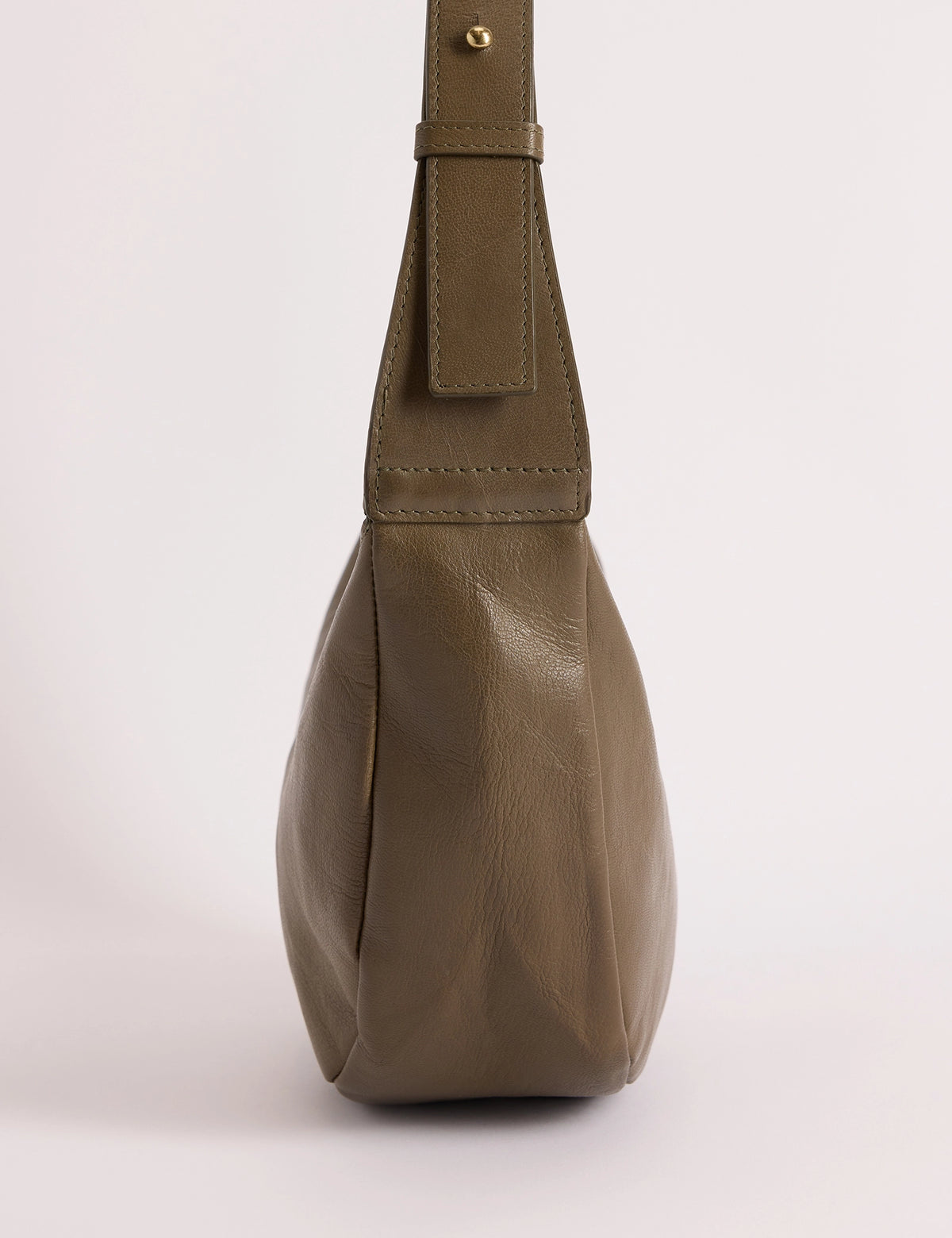 Khaki Leather Crescent Crossbody Bag
