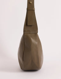 Khaki Leather Crescent Crossbody Bag