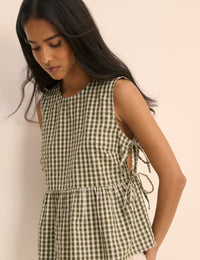 Green and White Gingham Side Tie Swing Top