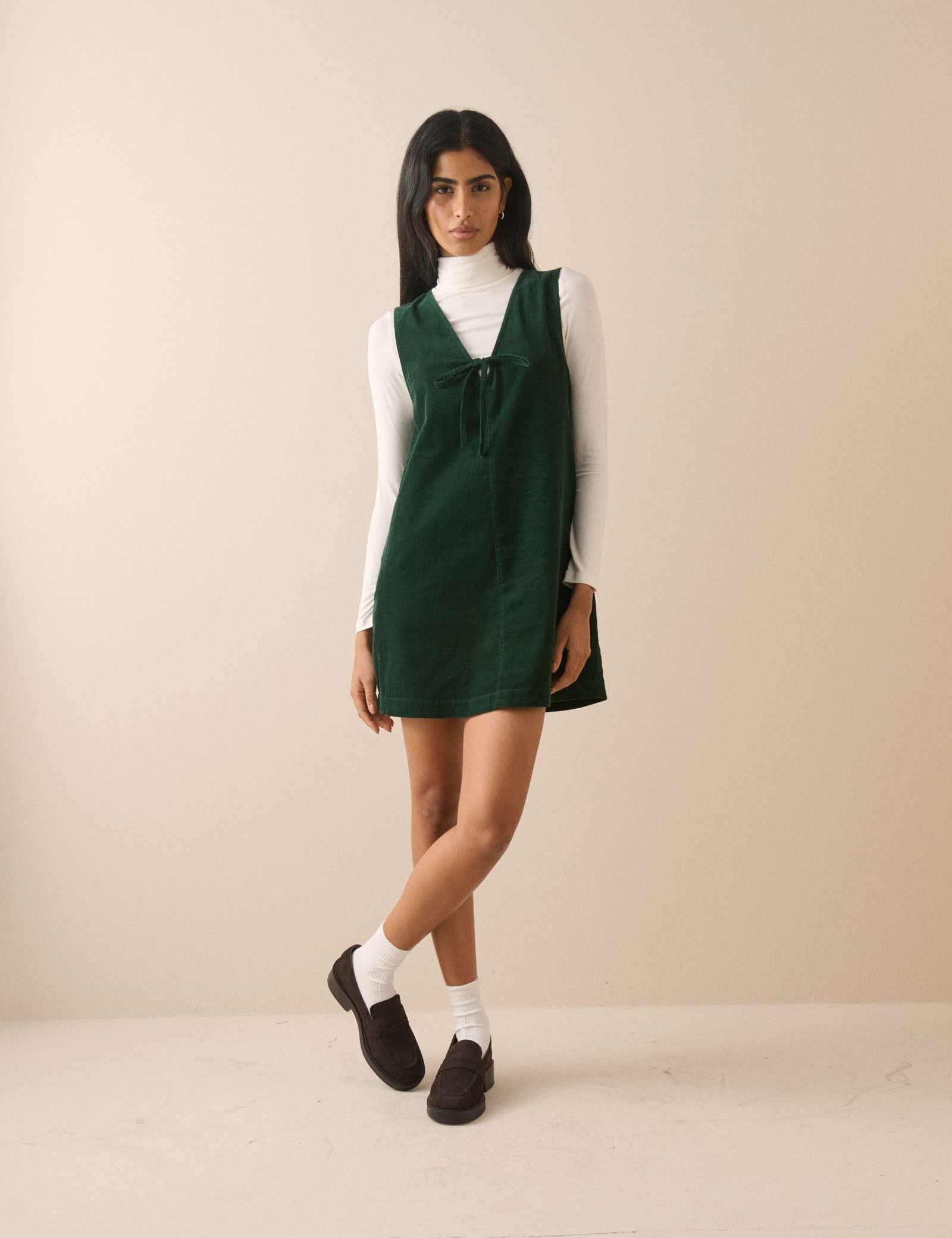 Forest Green Cord Nila Shift Mini Dress