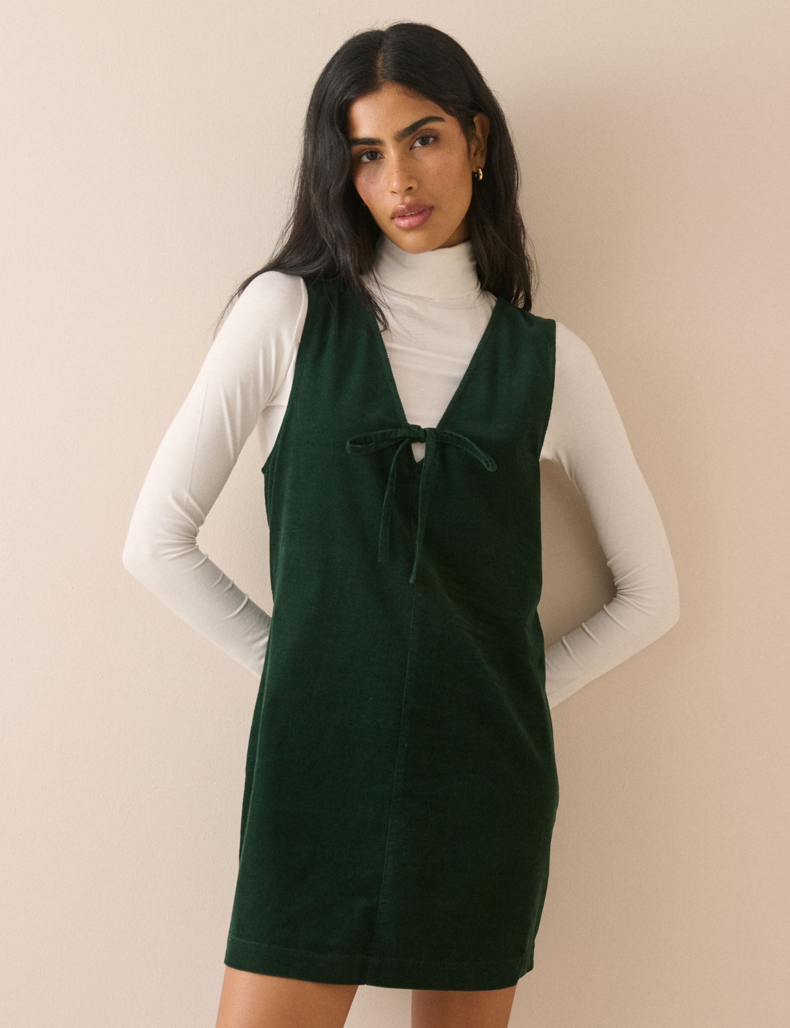 Forest Green Cord Nila Shift Mini Dress