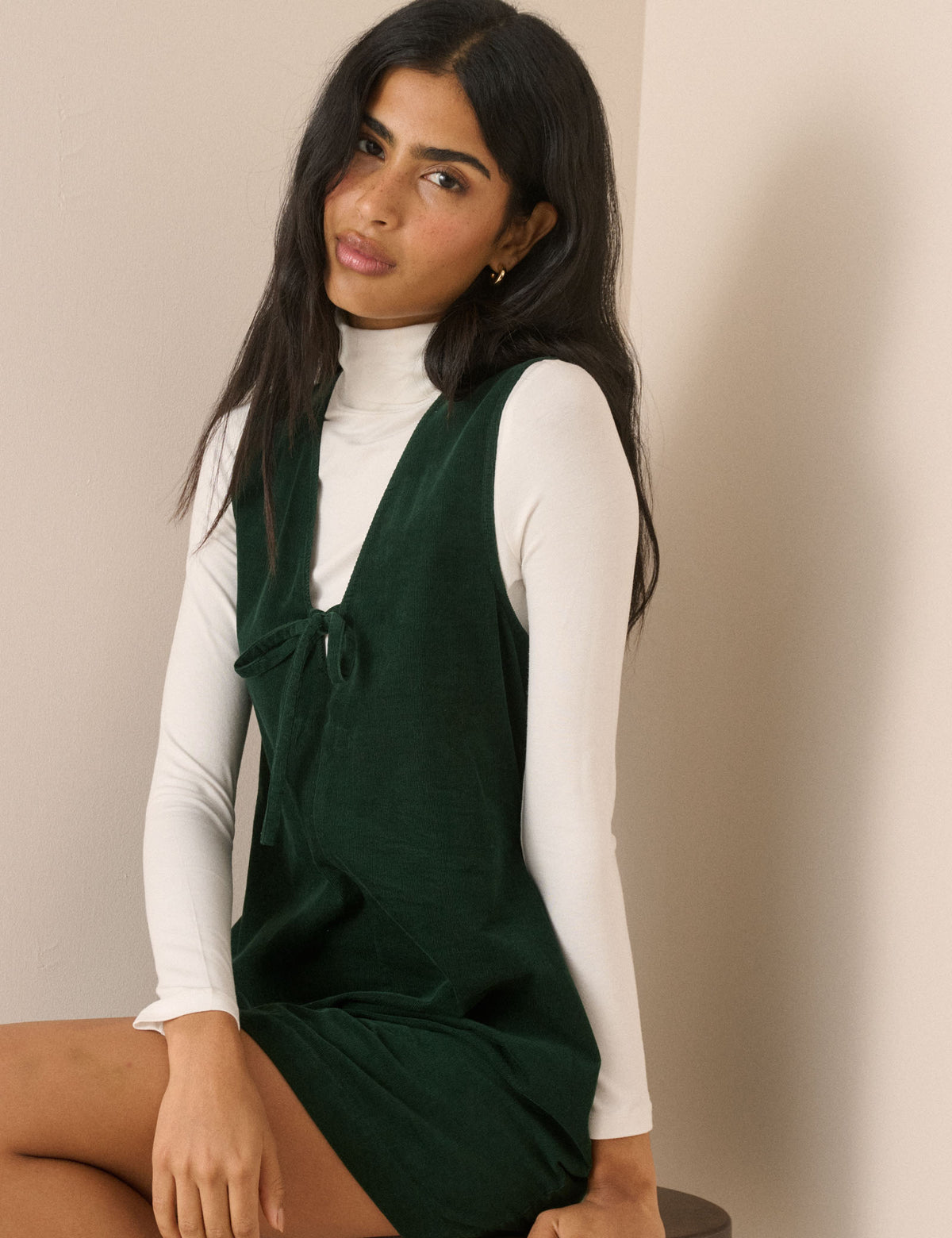Forest Green Cord Nila Shift Mini Dress