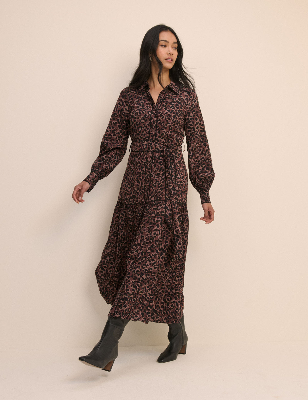 Brown Leopard Print Brooklyn Shirt Midi Dress