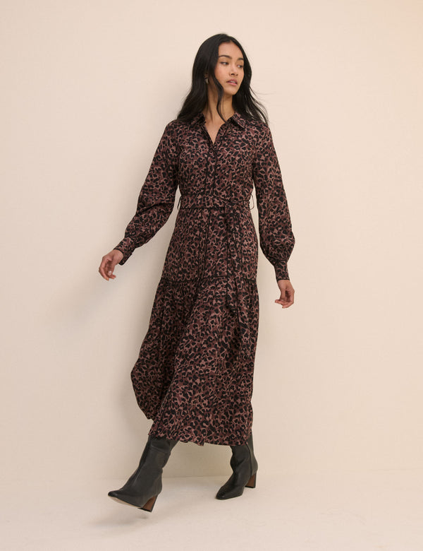 Brown Leopard Print Brooklyn Shirt Midi Dress