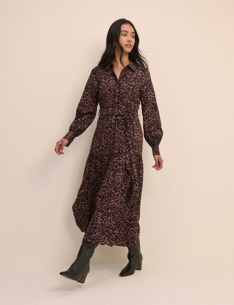 Brown Leopard Print Brooklyn Shirt Midi Dress