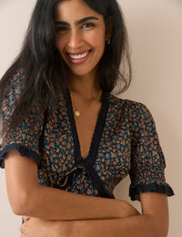 Black and Orange Ditsy Floral Sophia Mini Dress