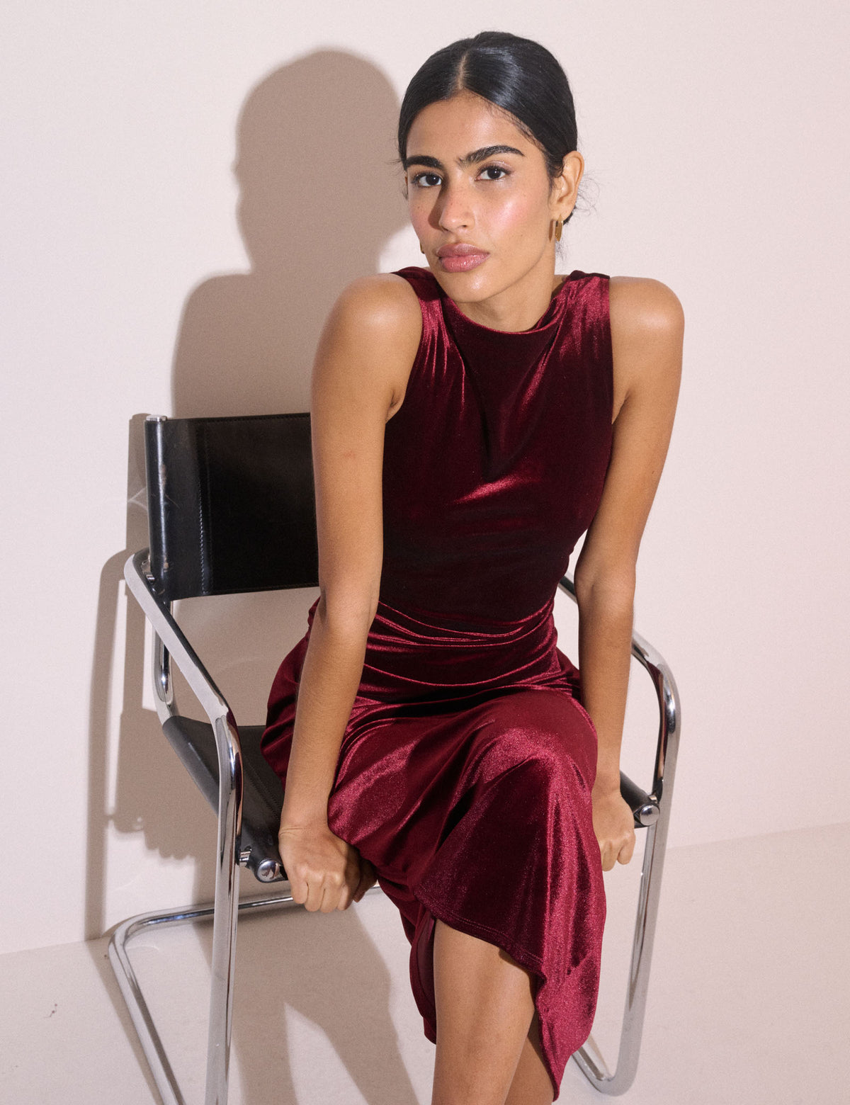 Burgundy Velvet Margot Midi Dress