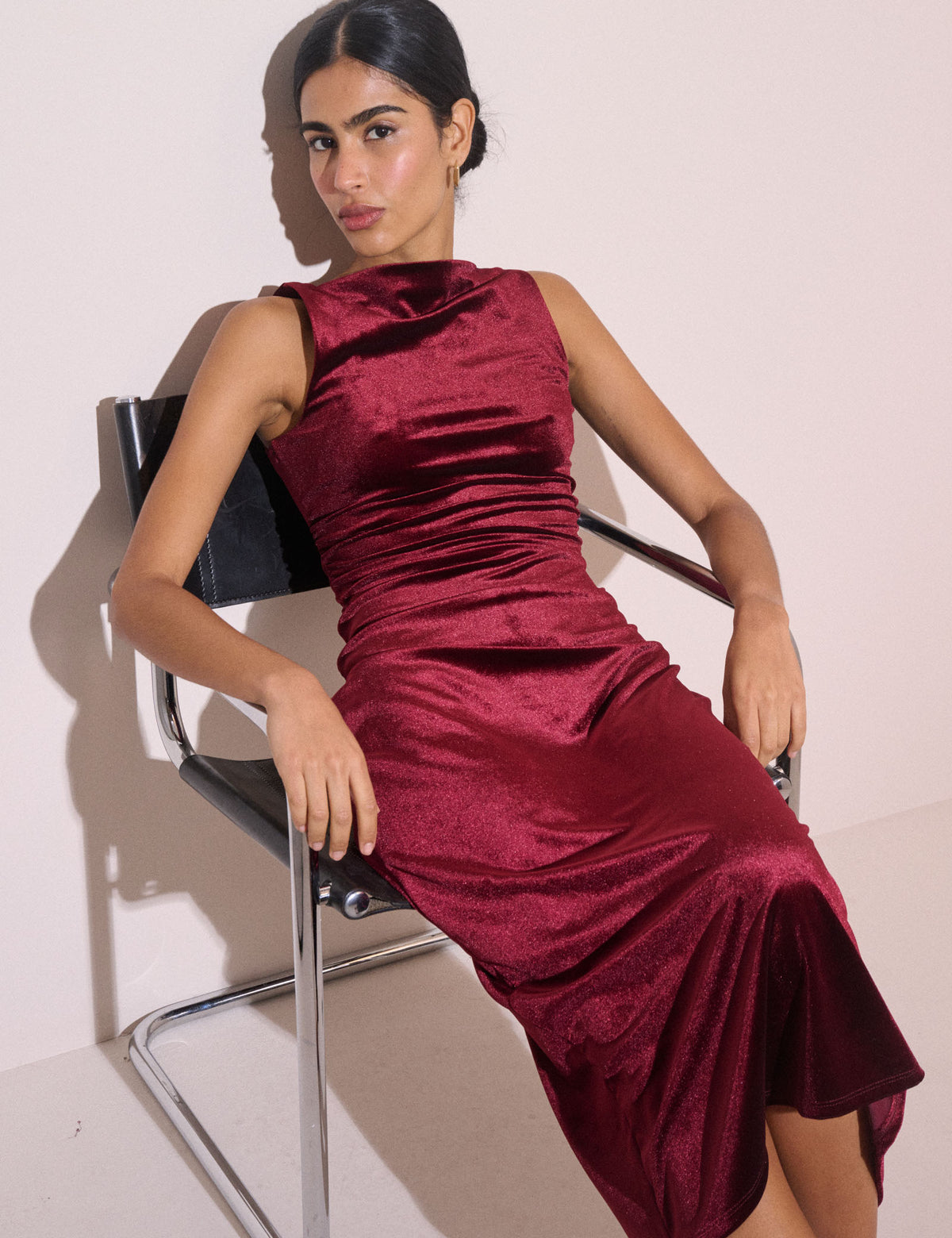 Burgundy Velvet Margot Midi Dress