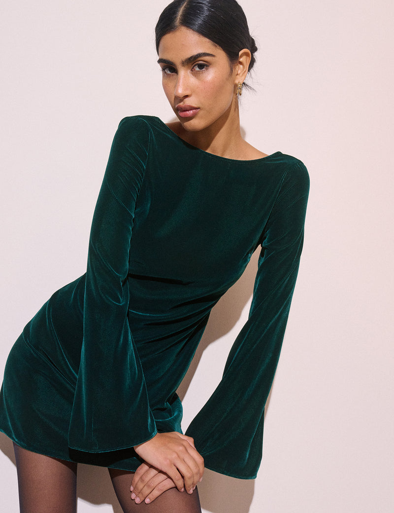 Dark Green Velvet Joelle Mini Dress