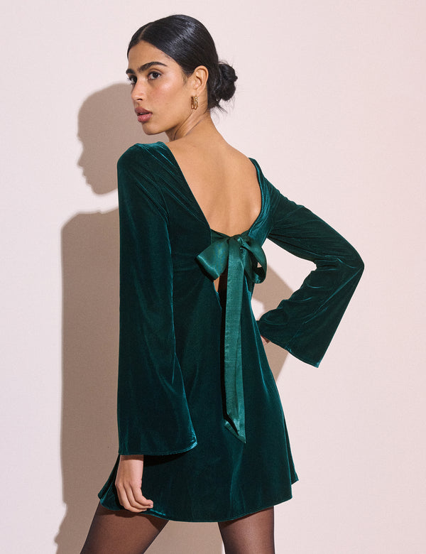 Dark Green Velvet Joelle Mini Dress