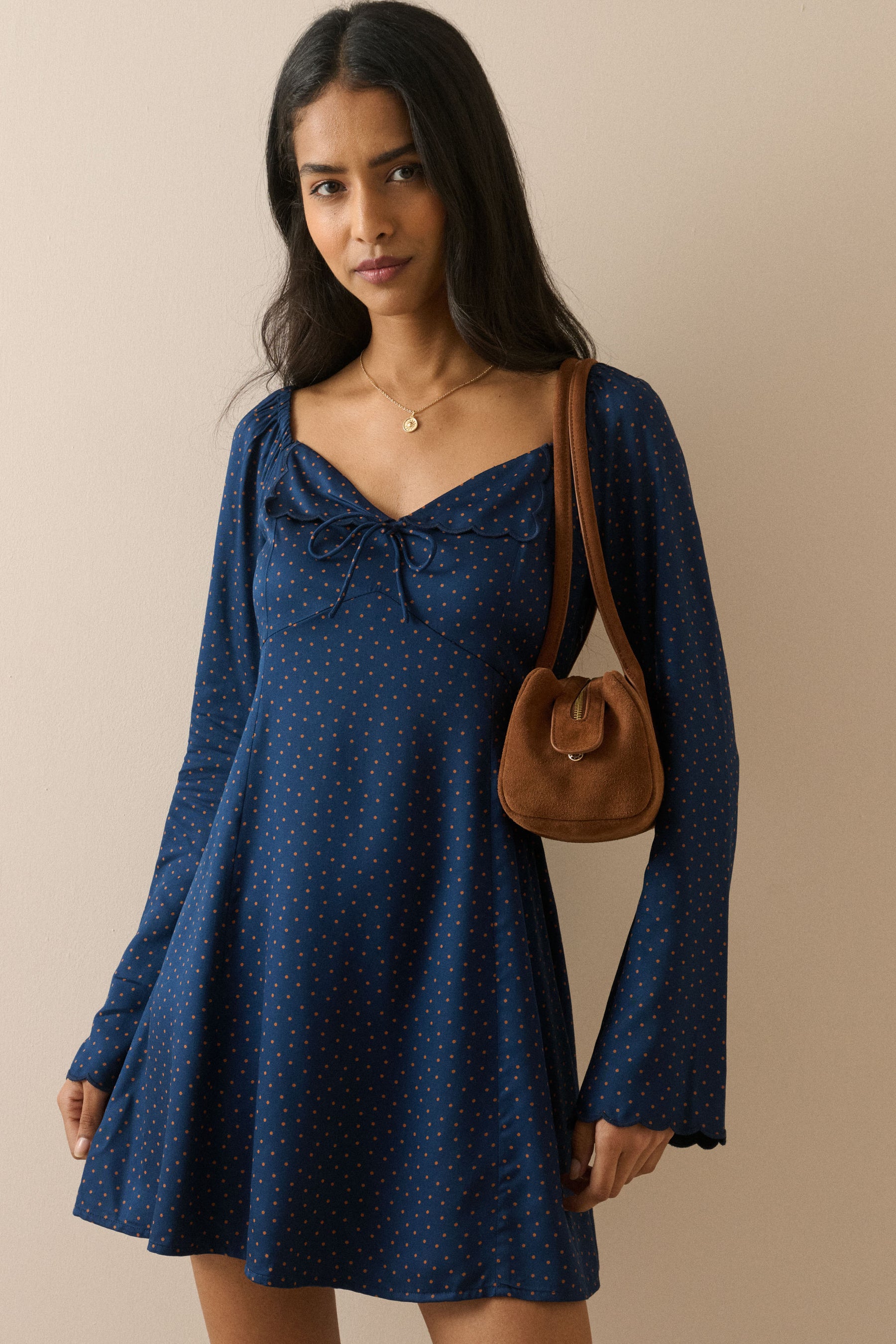 Navy and Orange Polka Dot Lyon Mini Dress