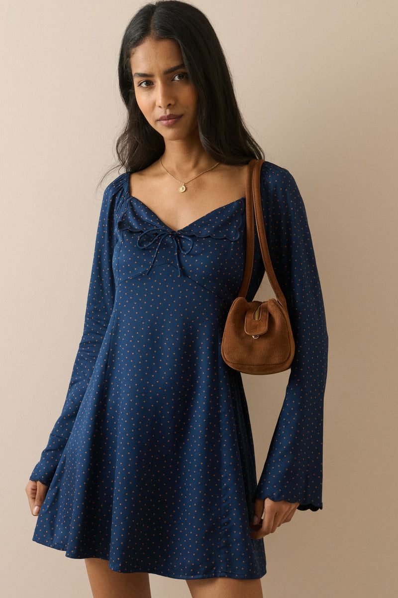 Navy and Orange Polka Dot Lyon Mini Dress