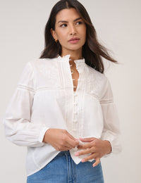 White Floral Embroidered High Neck Blouse