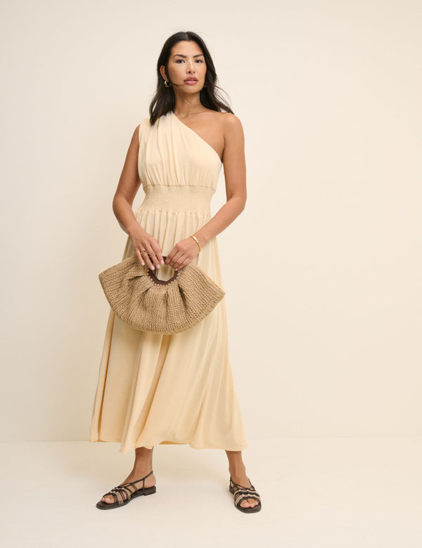 Butter Yellow One Shoulder Lorena Jersey Midi Dress