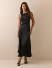 Black Satin Reign Midi Dress