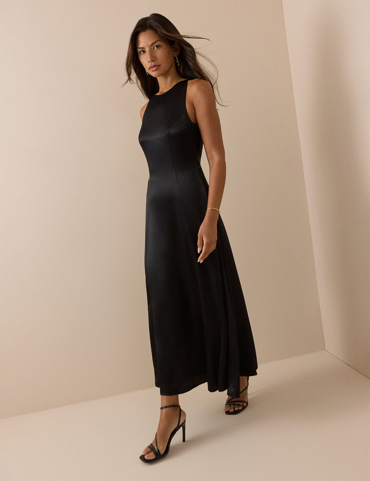 Black Satin Reign Midi Dress