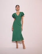 Emerald Green Frill Sleeve Layla Midi Dress