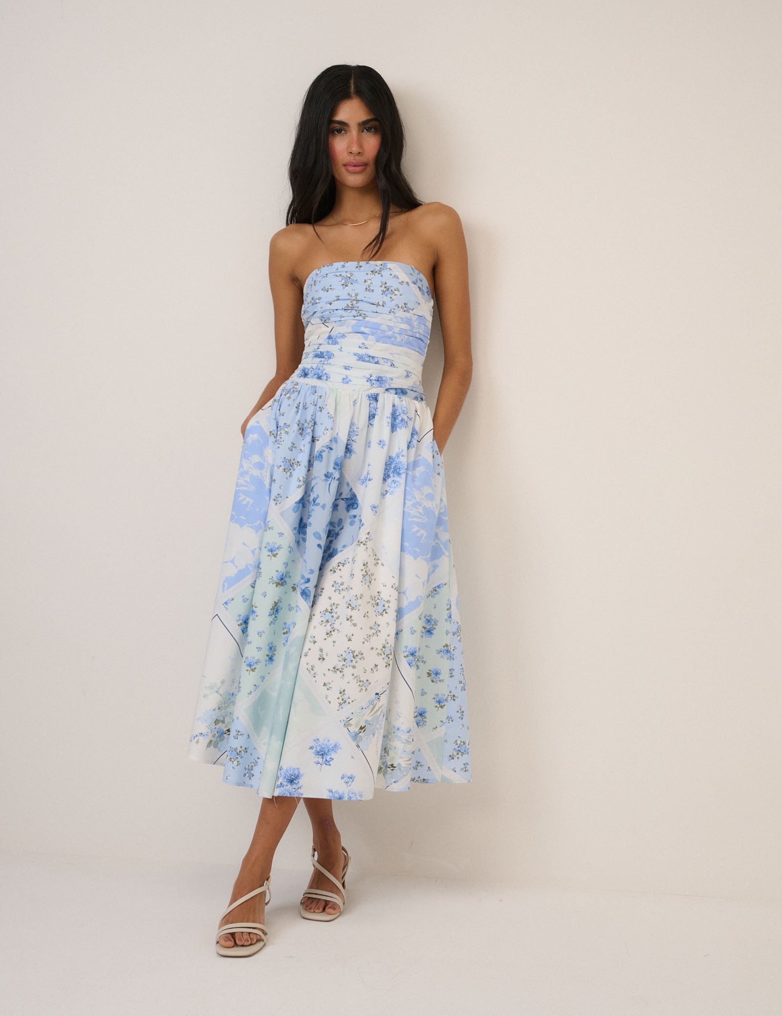 Blue Floral Bandeau Alice Midi Dress Blue Floral Bandeau Alice Midi Dress