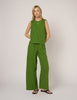 Green Linen-Blend Low Waisted Straight Leg Trousers
