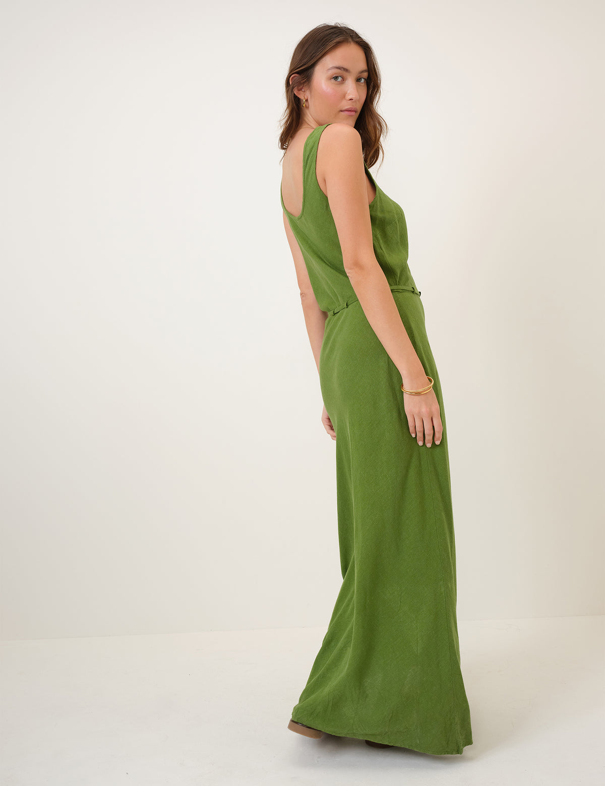 Green Linen-Blend Malia Maxi Dress