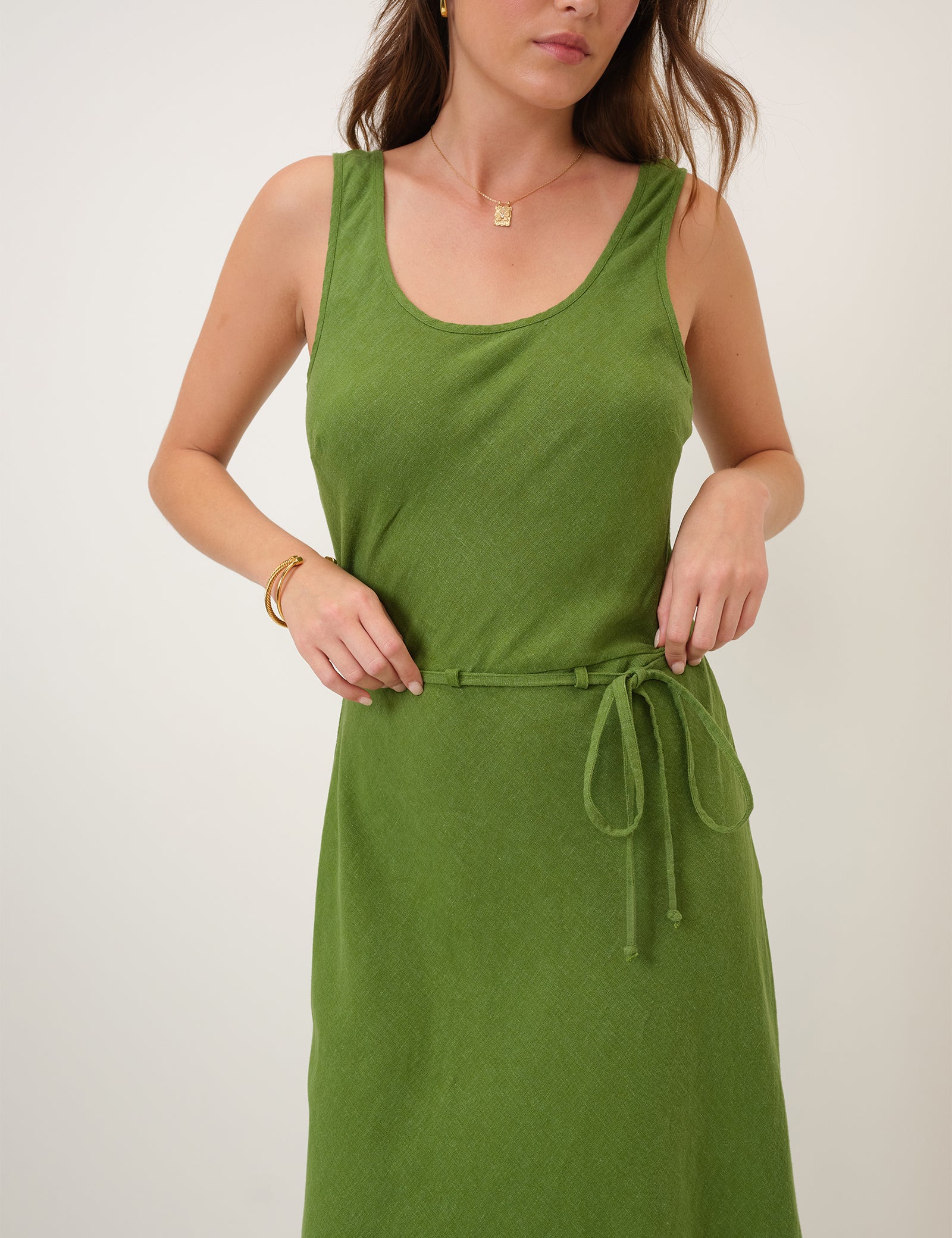 Green Linen-Blend Malia Maxi Dress