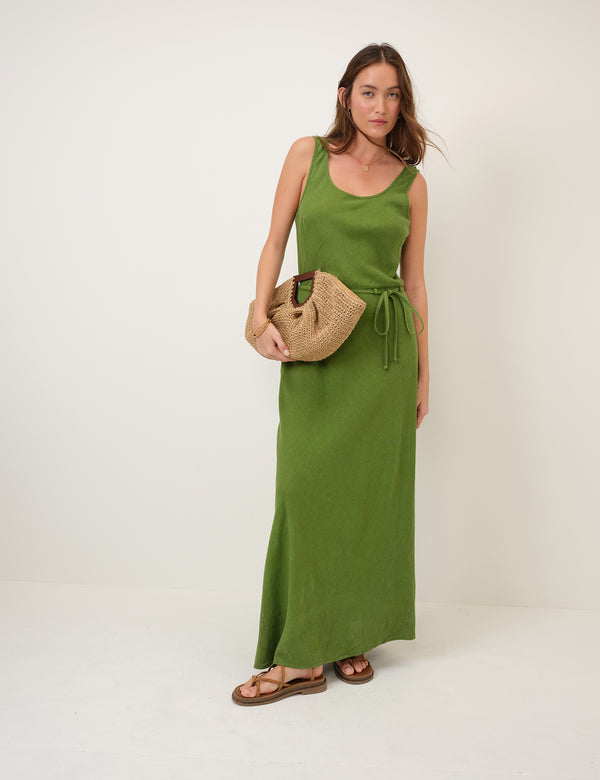 Green Linen-Blend Malia Maxi Dress
