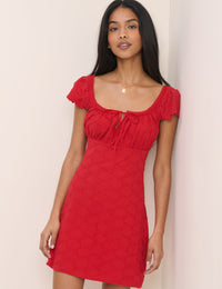 Red Embroidered Jersey Melissa Mini Dress