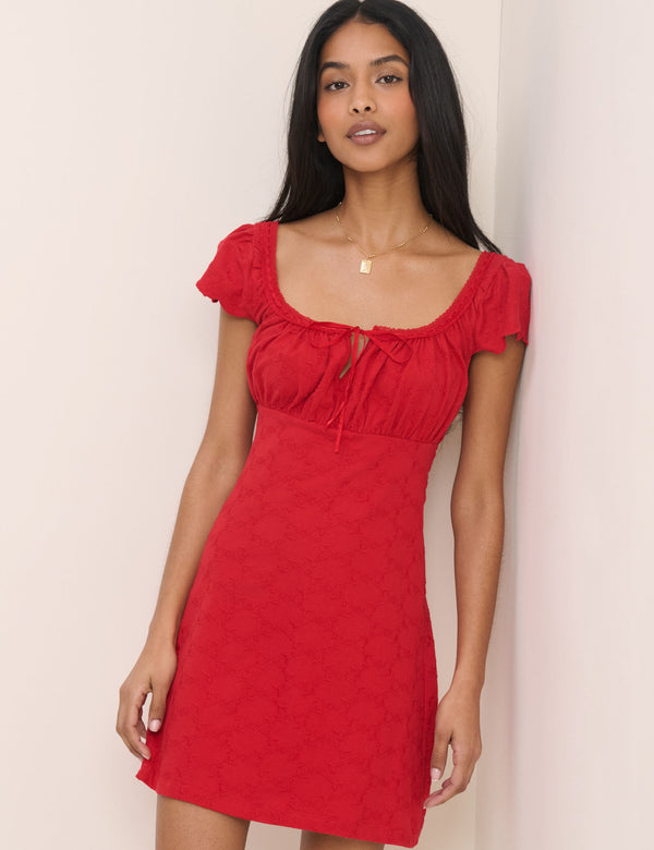 Red Embroidered Jersey Melissa Mini Dress
