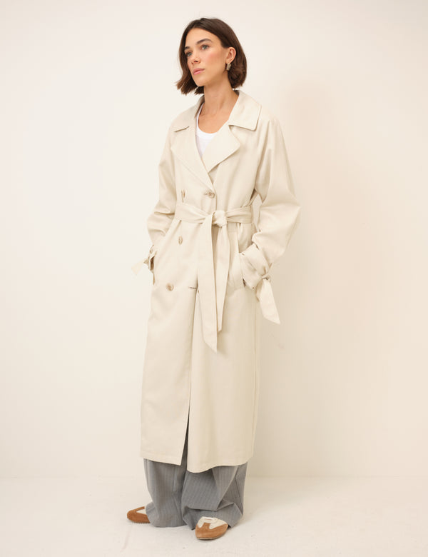 Cream Double-Breasted Lightweight Trench Coat