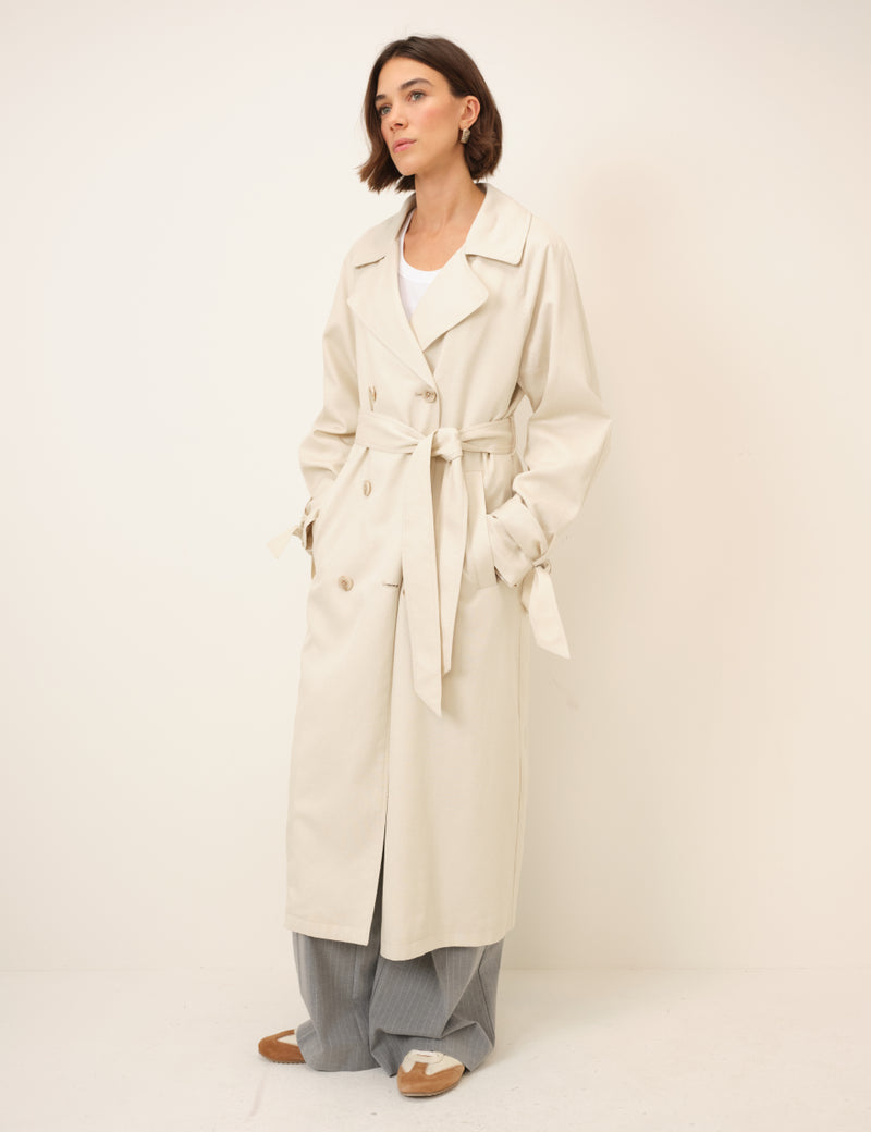 Cream Double-Breasted Lightweight Trench Coat