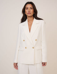 White Double Breasted Alicia Crepe Blazer