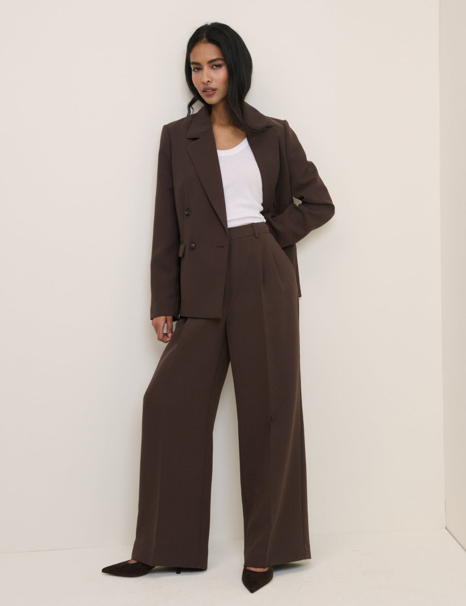 Brown Wide Leg Jax Crepe Trousers