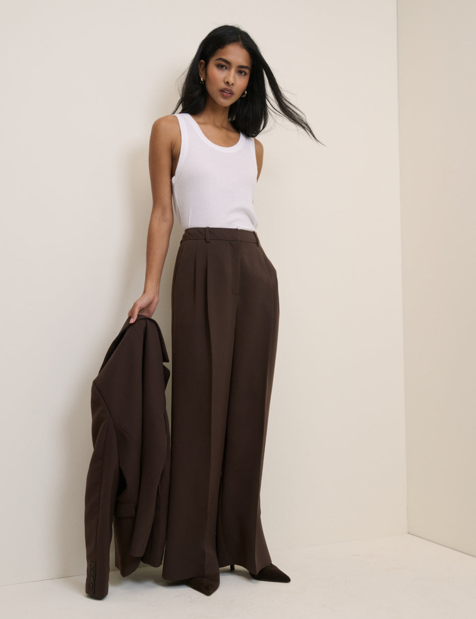 Brown Wide Leg Jax Crepe Trousers