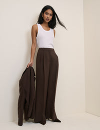 Brown Wide Leg Jax Crepe Trousers