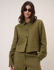 Khaki Linen-Blend Boxy Jacket