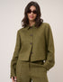Khaki Linen-Blend Boxy Jacket