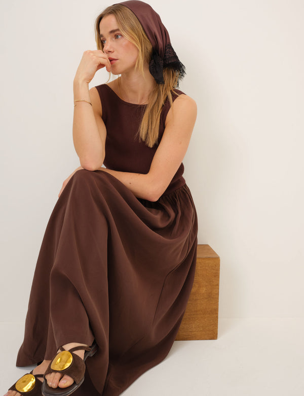 Brown Lace Trim Scarf