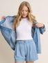 Light Blue Pleated High Waisted Shorts