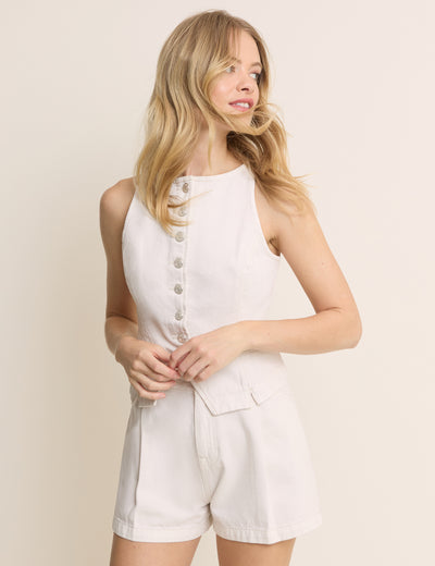 White Denim Boat Neck Emerald Waistcoat