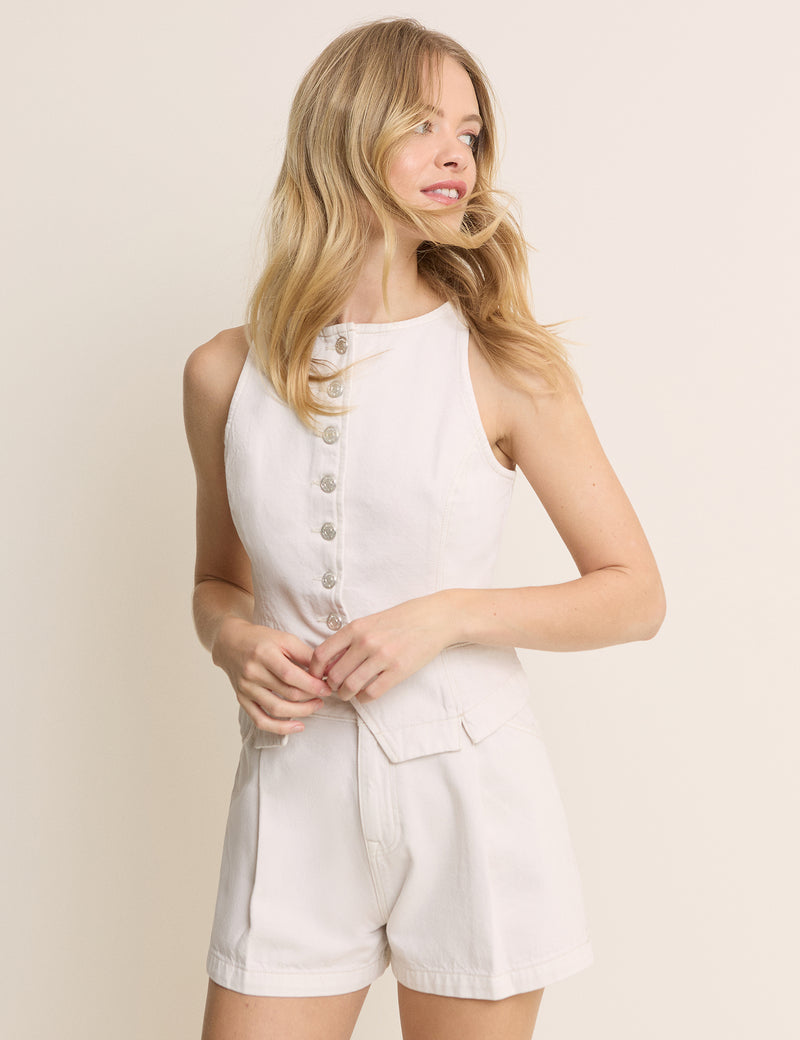 White Denim Boat Neck Emerald Waistcoat