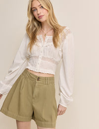 Khaki High Waisted Albie Twill Short