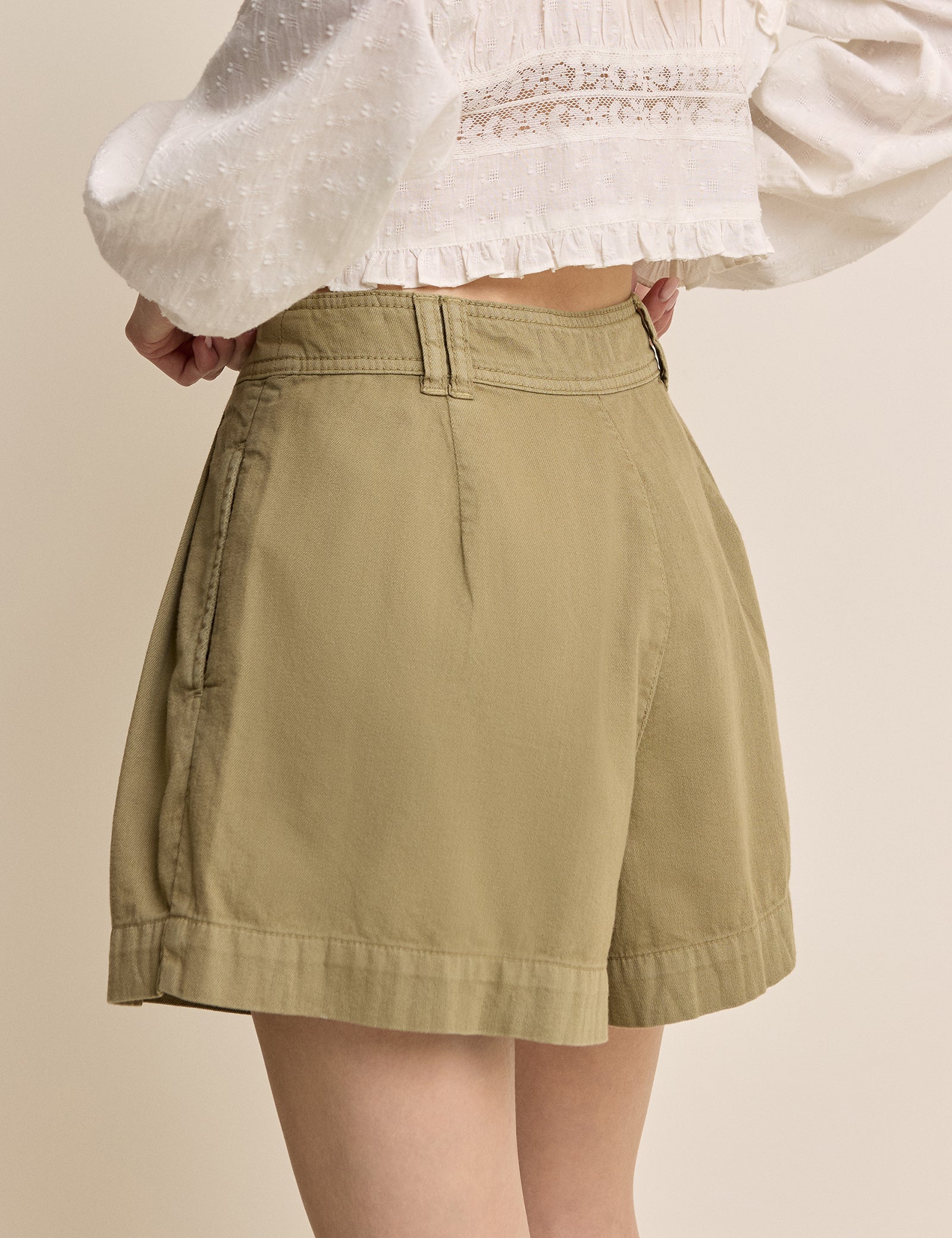 Khaki High Waisted Albie Twill Short