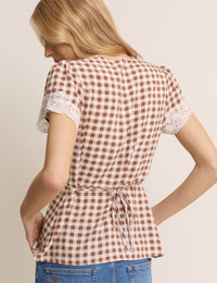 Brown Gingham Lace Trim Maeve Top