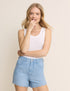 Mid Wash Denim Scallop Hem Shorts