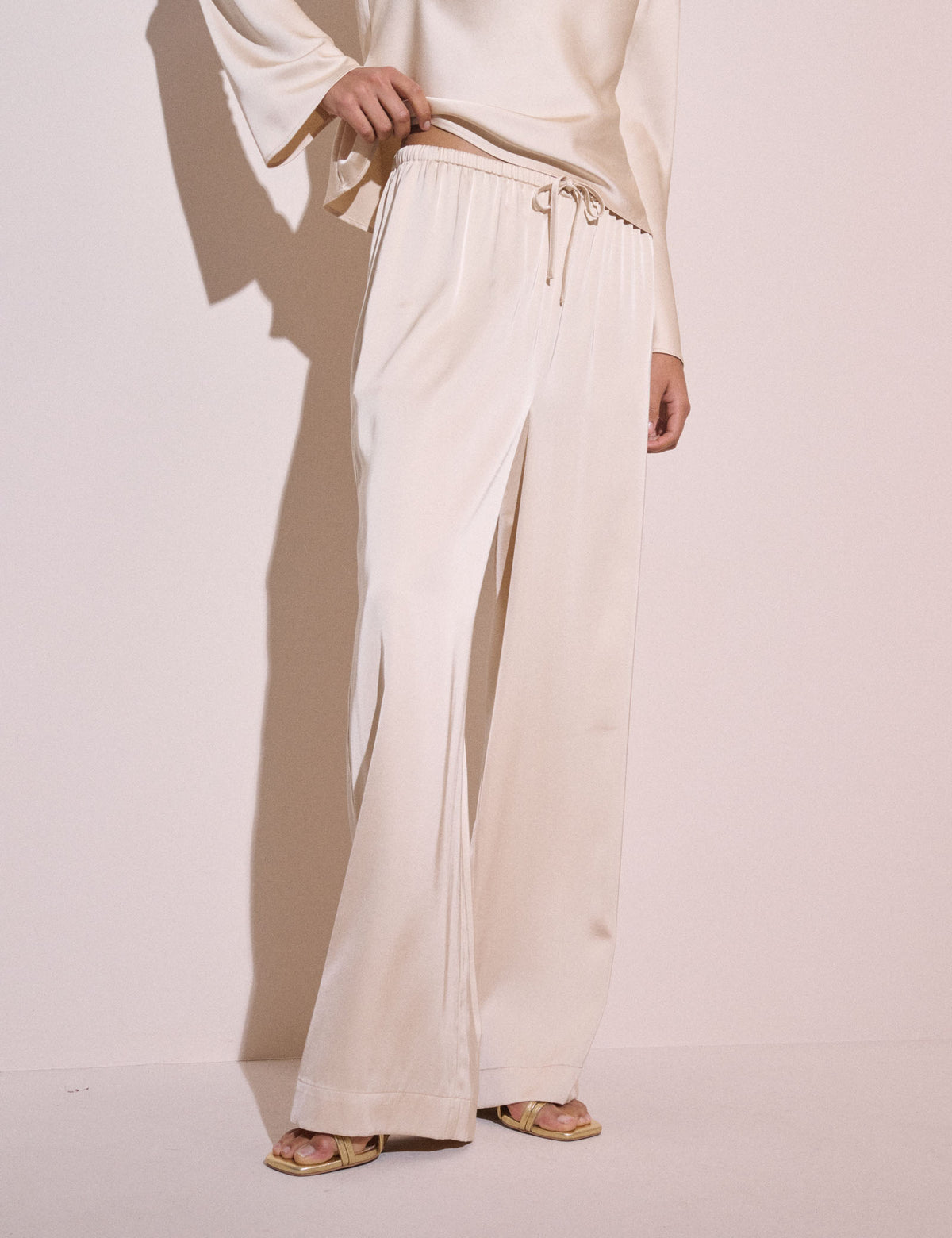Cream Satin Wide Leg Lyra Trousers