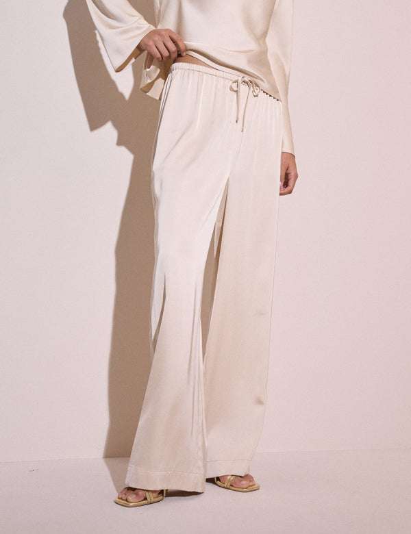 Cream Satin Wide Leg Lyra Trousers