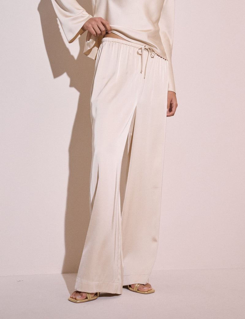 Cream Satin Wide Leg Lyra Trousers