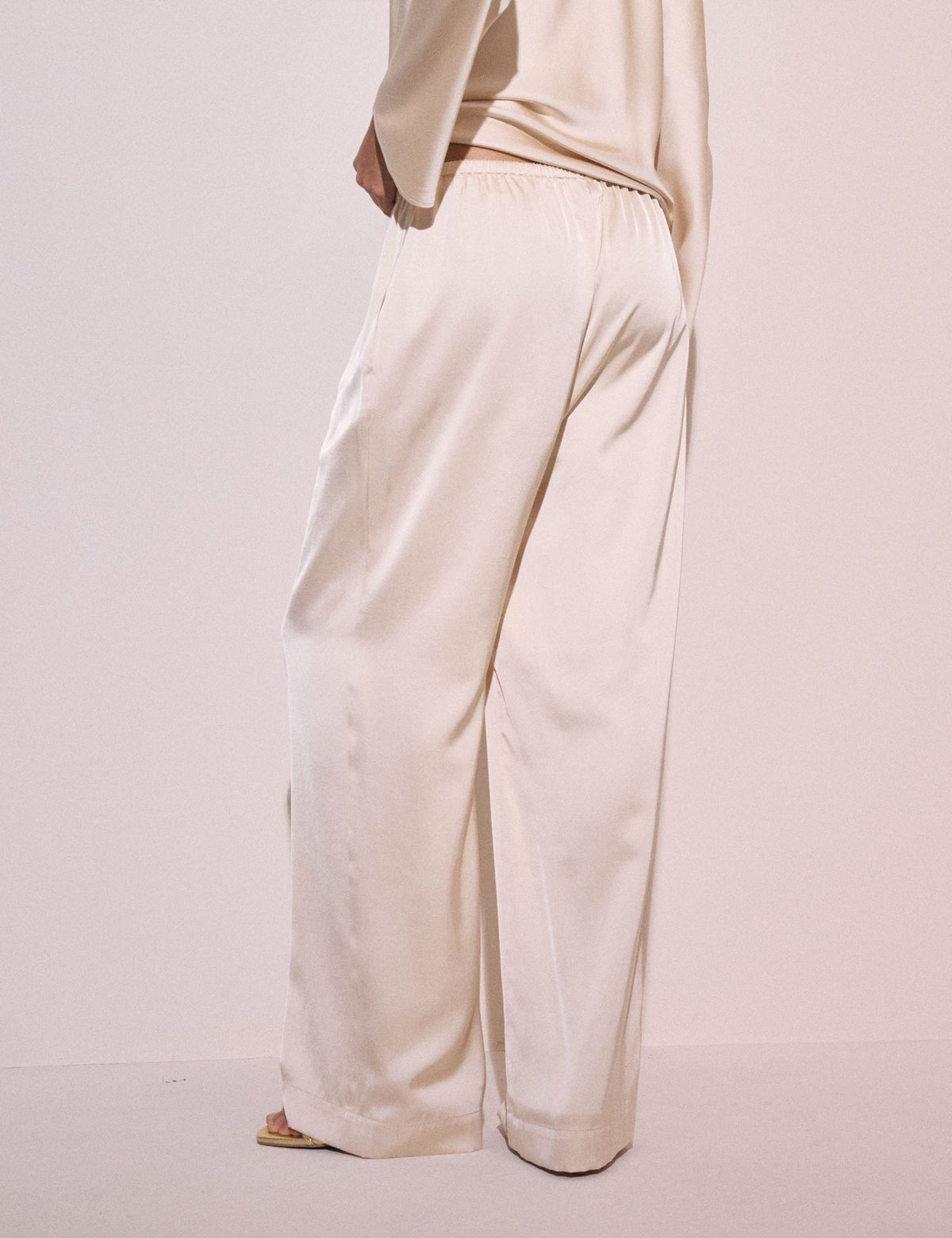 Cream Satin Wide Leg Lyra Trousers