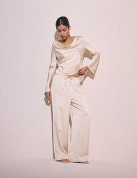 Cream Satin Wide Leg Lyra Trousers